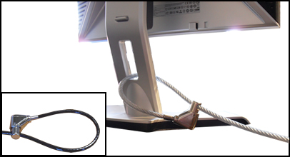 Guardian 810 lock securing a monitor using the built in hole
