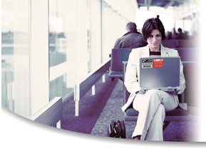 woman at airport with laptop
