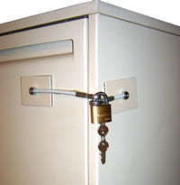 file cabinet drawer locked with a refrigerator lock