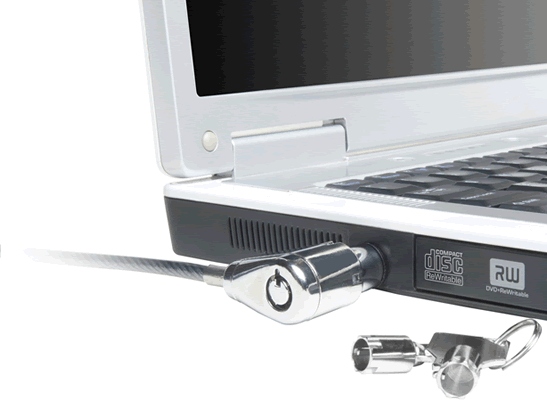 laptop secured with cable lock